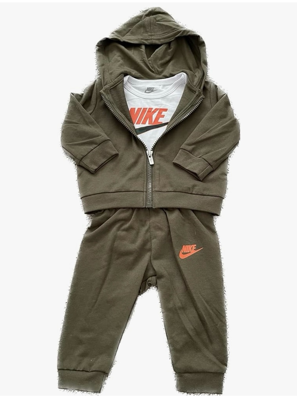 Nike Olive Green Hoodie & Joggers with Orange Swoosh 6M 4 0565